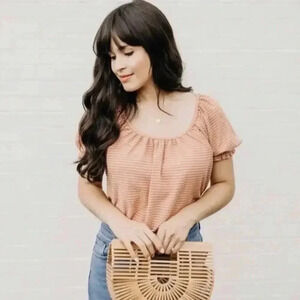 Madewell Texture & Thread Short Sleeve Peasant Blouse Top Small